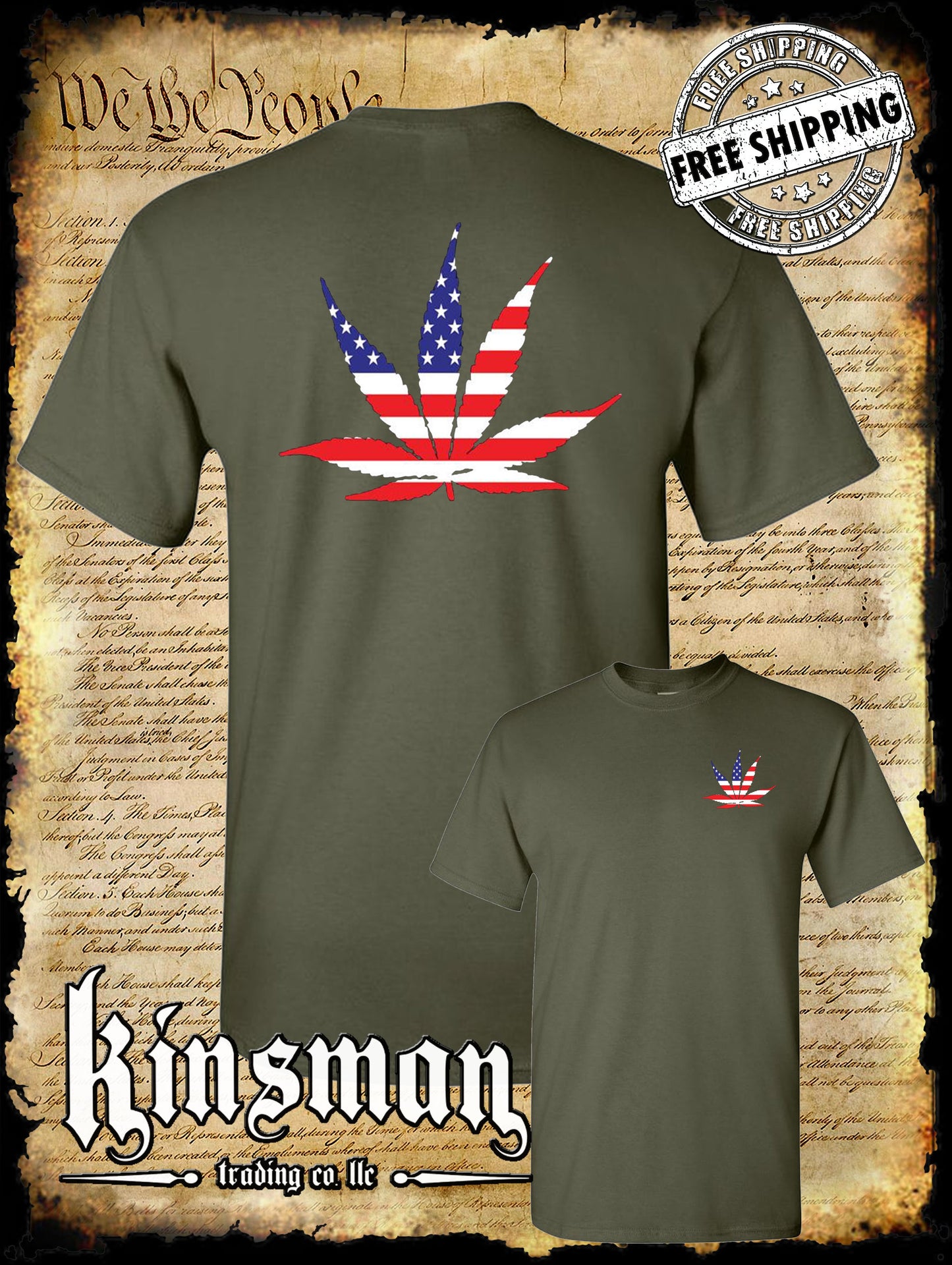 American Flag Pot Leaf USA 2-Sided T-Shirt Marijuana Cannabis 420