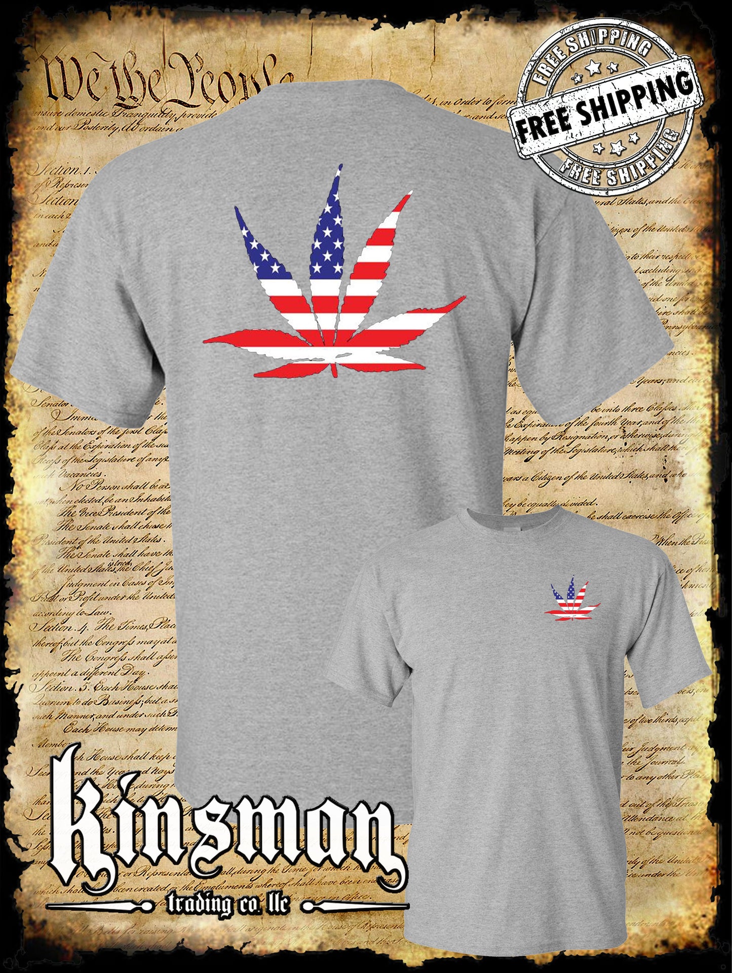 American Flag Pot Leaf USA 2-Sided T-Shirt Marijuana Cannabis 420