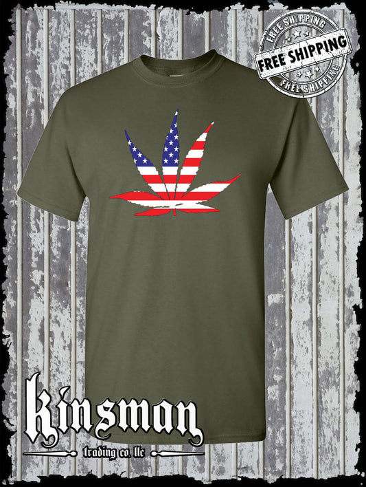American Flag Pot Leaf USA T-Shirt Marijuana Cannabis 420