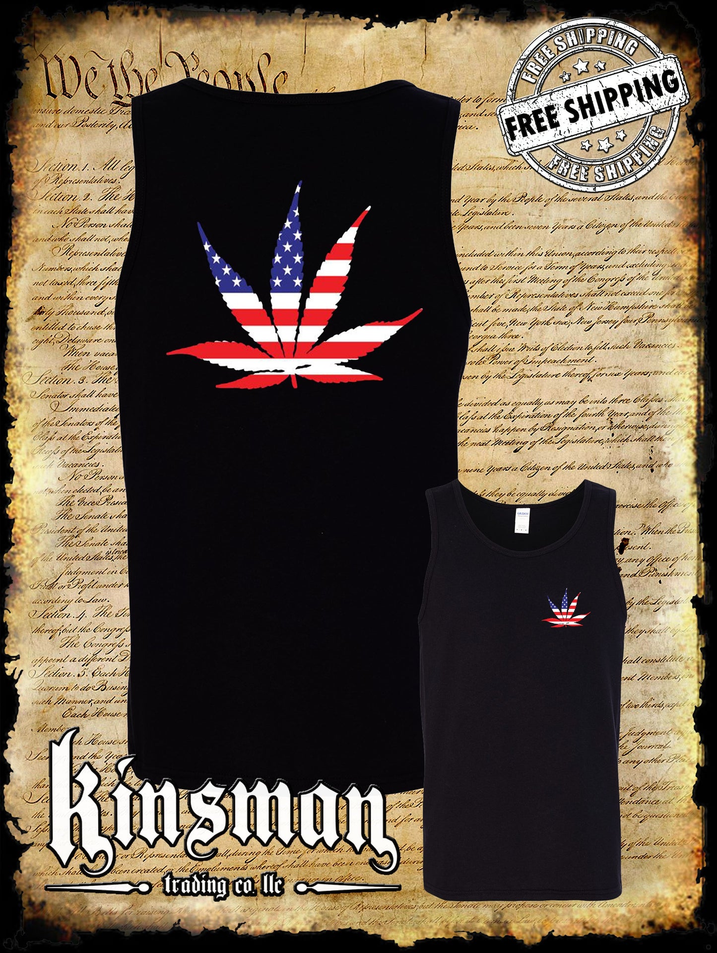 American Flag Pot Leaf 2-Sided Tank Top T-Shirt - USA Legalize Weed 420 Marijuana High Life