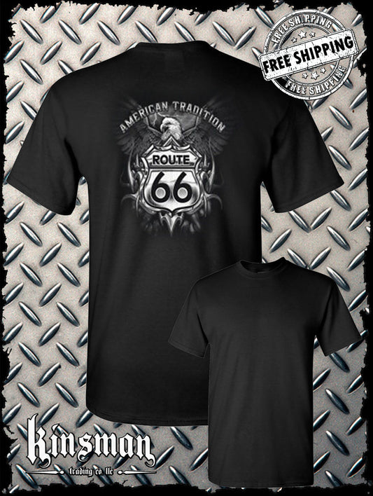 Route 66 American Tradition Eagle T-Shirt Biker USA MC Back Print