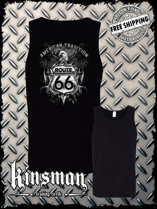 Route 66 American Tradition Eagle Tank Top T-Shirt Biker USA MC Back Print