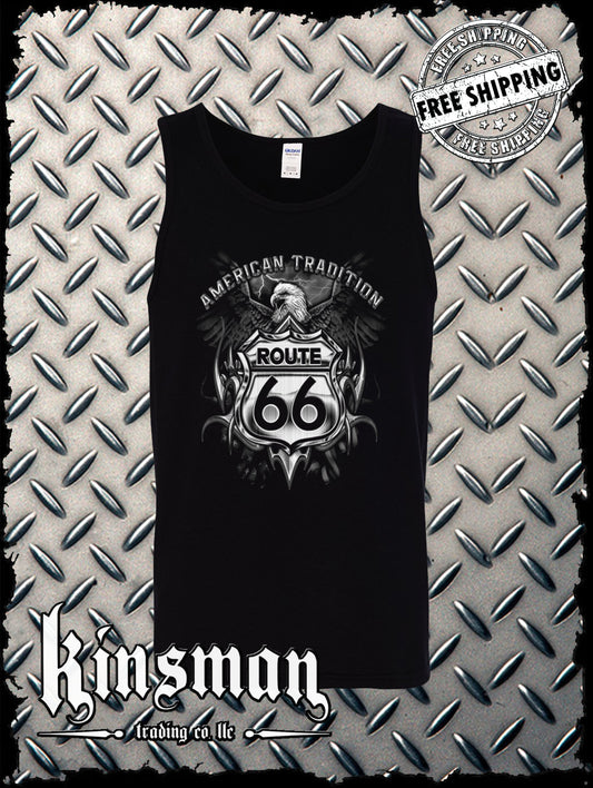Route 66 American Tradition Eagle Tank Top T-Shirt Biker USA MC Front Print