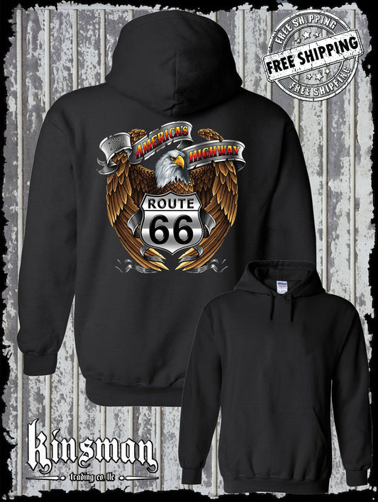 Route 66 America's Highway Eagle Hoodie / Sweatshirt Biker USA MC / Car Club