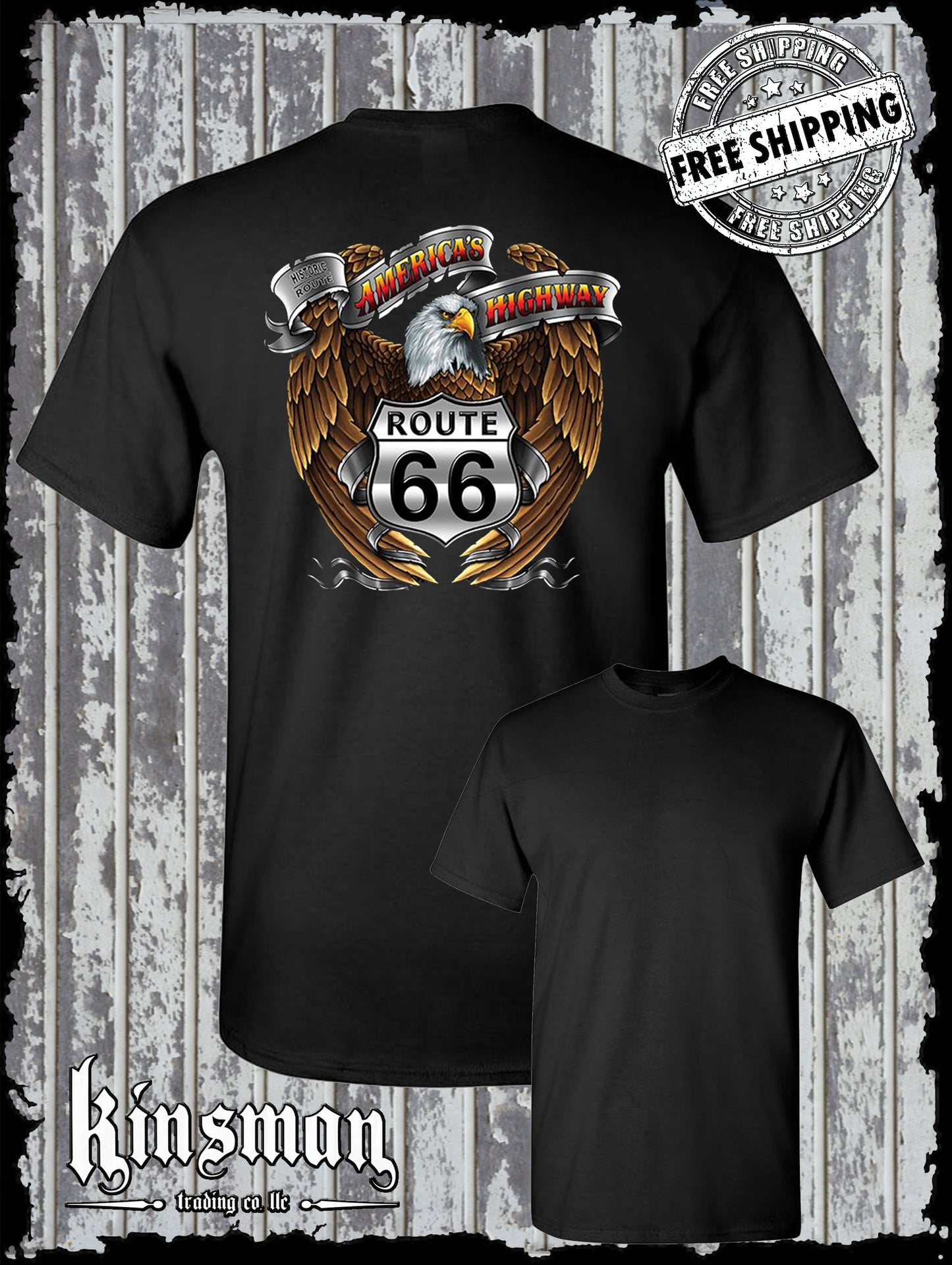Route 66 America's Highway Eagle T-Shirt Biker USA MC / Car Club Tee