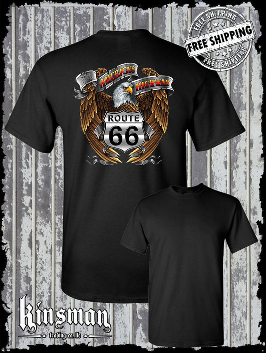 Route 66 America's Highway Eagle T-Shirt Biker USA MC / Car Club Tee
