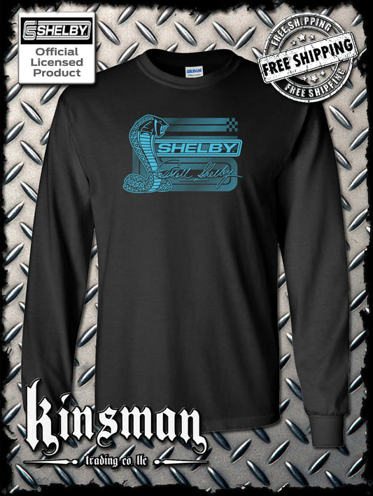 Carroll Shelby Aqua Cobra Logo Long Sleeve T-Shirt
