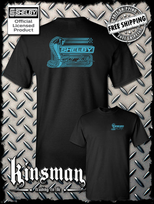 Carroll Shelby Aqua Cobra Logo 2-Sided T-Shirt