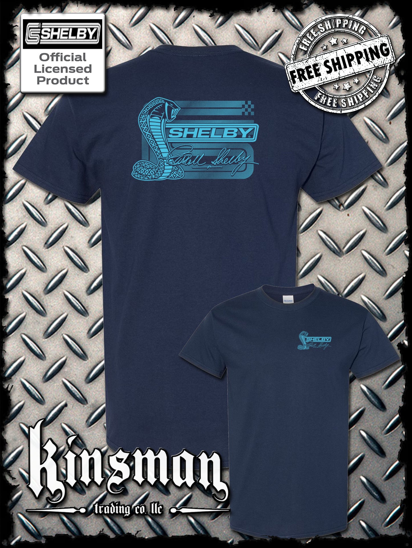 Carroll Shelby Aqua Cobra Logo 2-Sided T-Shirt