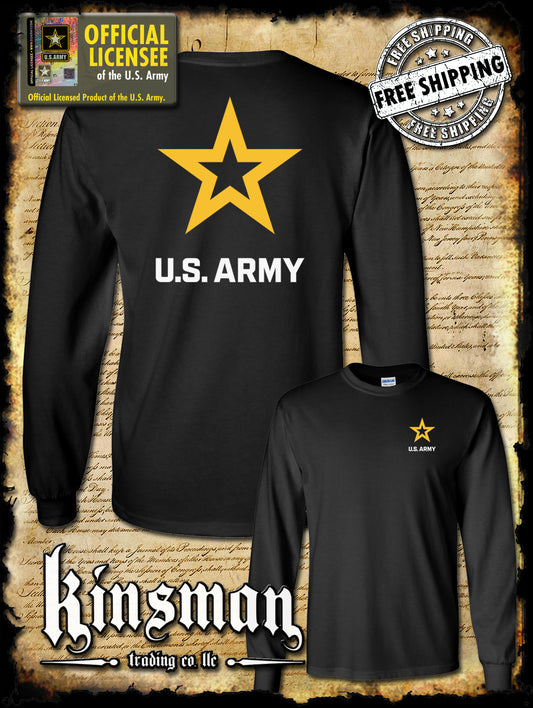 Army Star Logo Long Sleeve 2-Sided T-Shirt - United States of America Military Official / Licensed