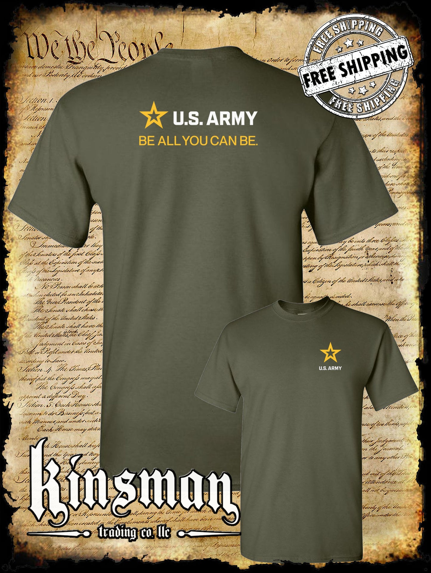 Army Strip Logo White Text 2-Sided T-Shirt - Be All You Can Be