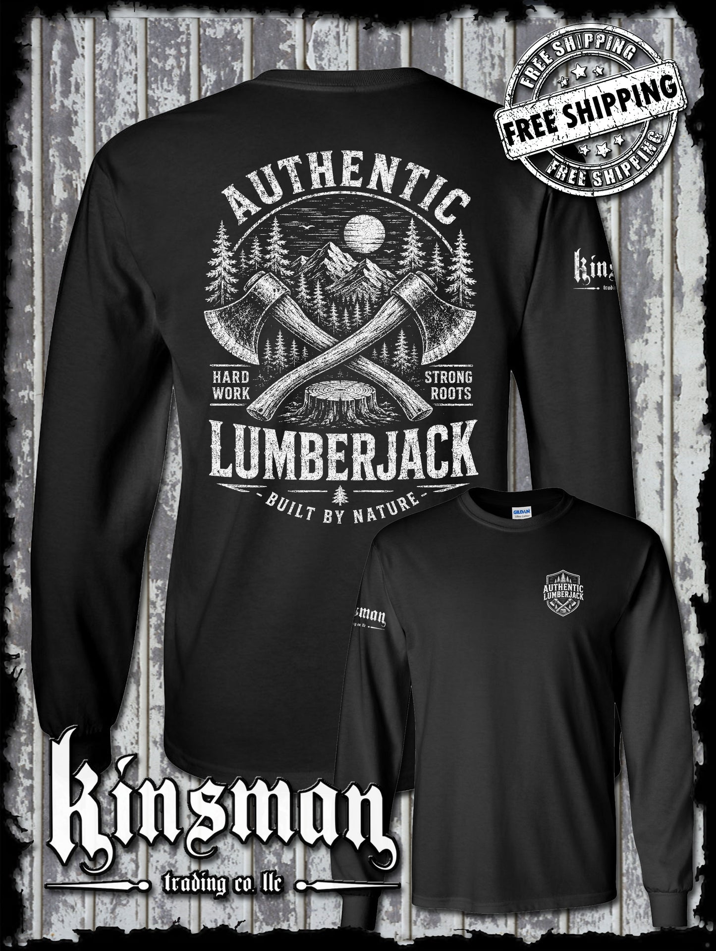 Authentic Lumberjack Long Sleeve T-Shirt / Vintage Carpentry Woodworking Retro Style Tee