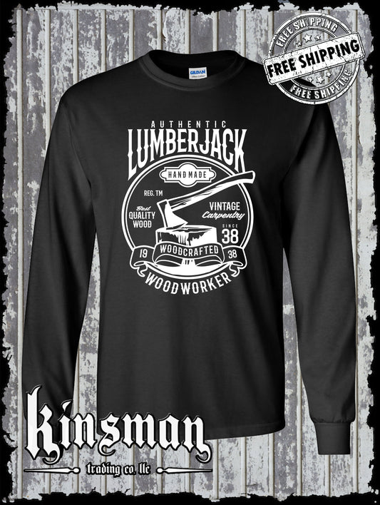 Authentic Lumberjack Long Sleeve T-Shirt / Vintage Carpentry Woodworking Retro Style Tee