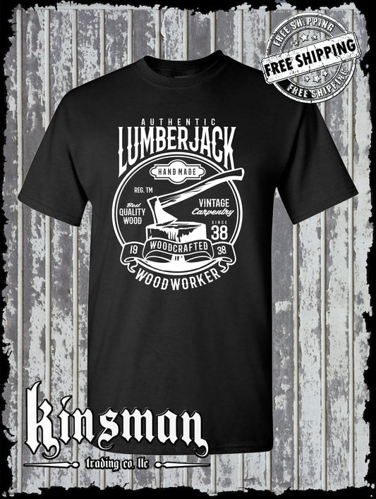 Authentic Lumberjack T-Shirt / Vintage Carpentry Axe Woodworking Retro Style Tee