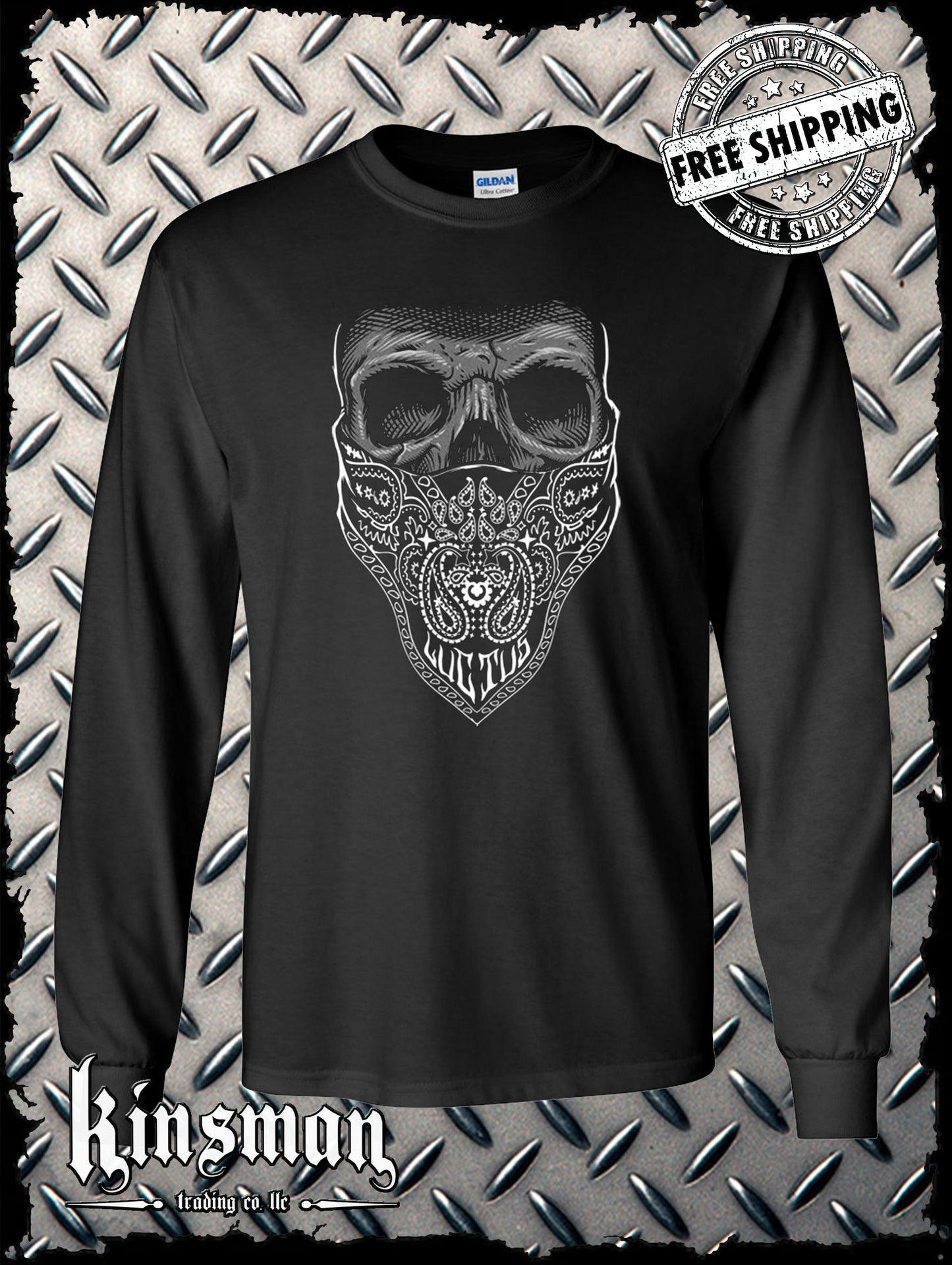 Luctus Bandana Skull Long Sleeve T-Shirt Biker Badass Gangster Dead Horror Halloween