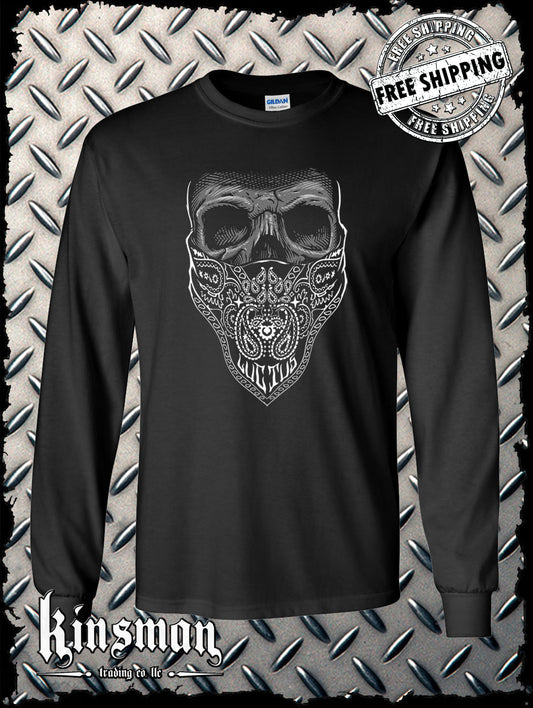 Luctus Bandana Skull Long Sleeve T-Shirt Biker Badass Gangster Dead Horror Halloween