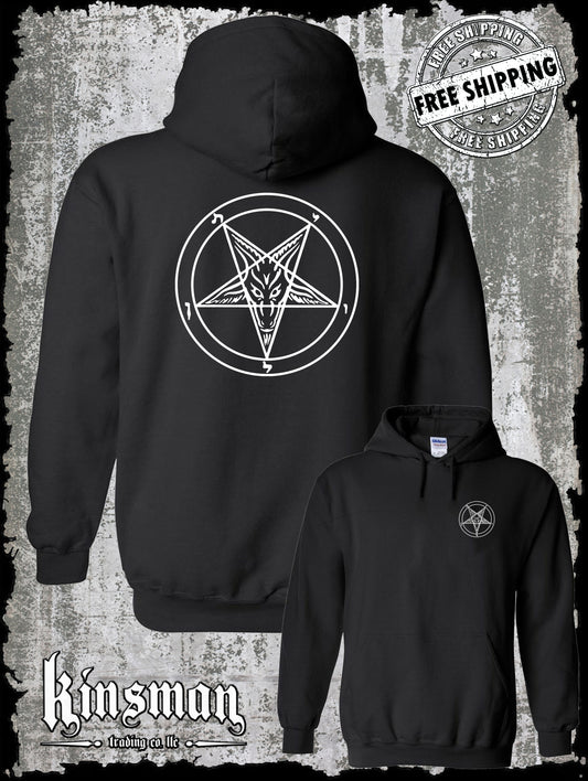 Baphomet Pentagram 2-Sided Hoodie / Satanic Church Evil Punk Rock Occult Goat Skull 666