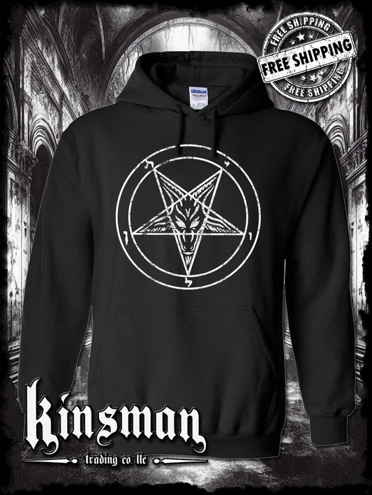 Baphomet Satanic Pentagram Distressed Logo Hoodie / Sweatshirt