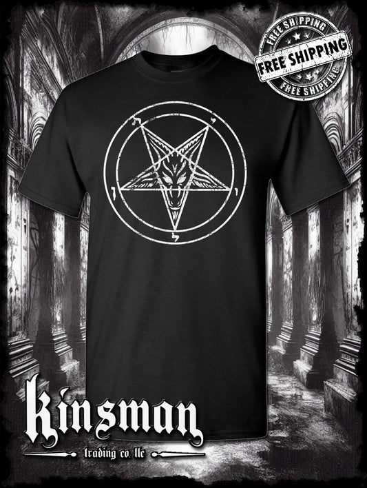 Baphomet Satanic Pentagram Distressed Logo T-Shirt