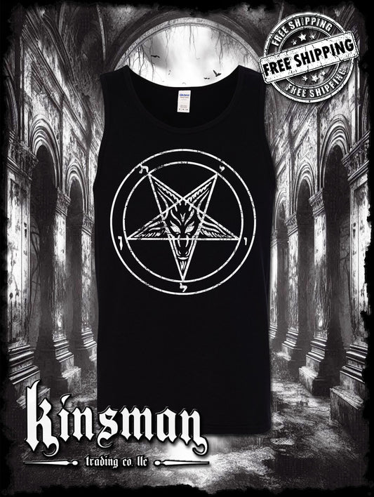 Baphomet Satanic Pentagram Distressed Logo Tank Top T-Shirt
