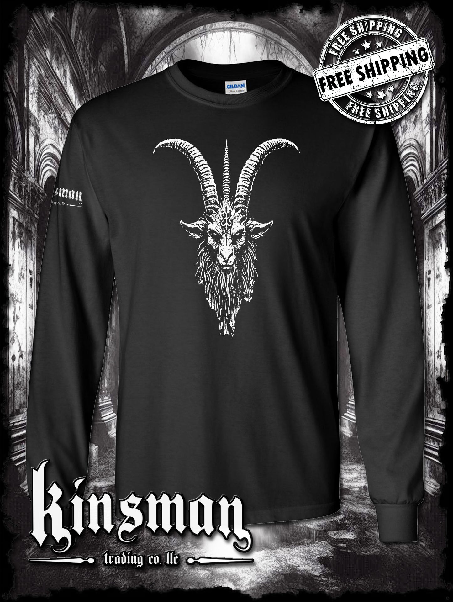 Baphomet Goat Head Long Sleeve T-Shirt