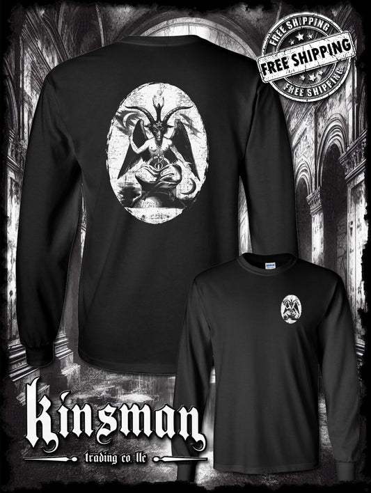Baphomet Satanic Graphic 2-Sided Long Sleeve T-Shirt - Devil Evil Occult