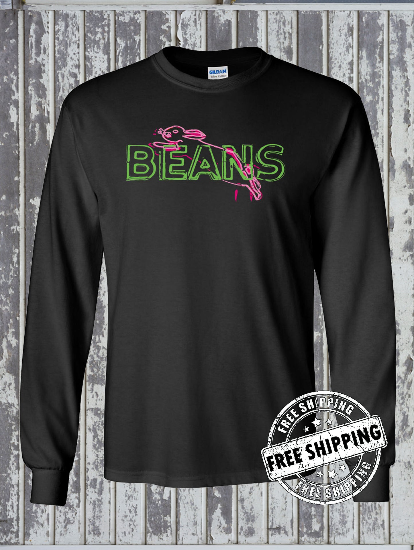 Saginaw BEANS Bunny Long Sleeve T-Shirt - Mid-Michigan Landmark Souvenir Bay City Midland Flint Detroit