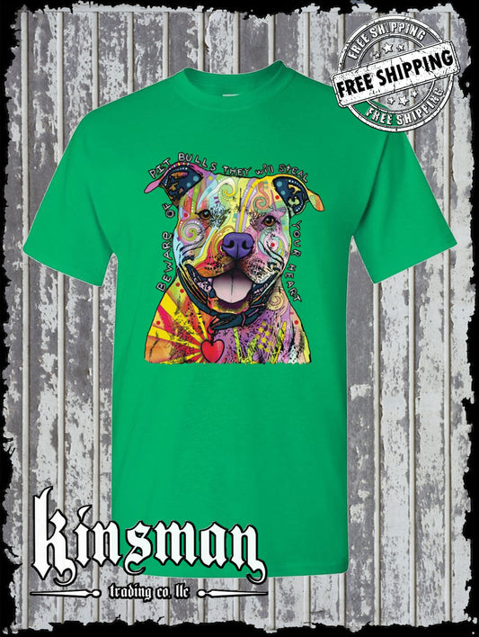 Dean Russo Beware of Pit Bulls They Will Steal Your Heart Dog T-Shirt / Licensed