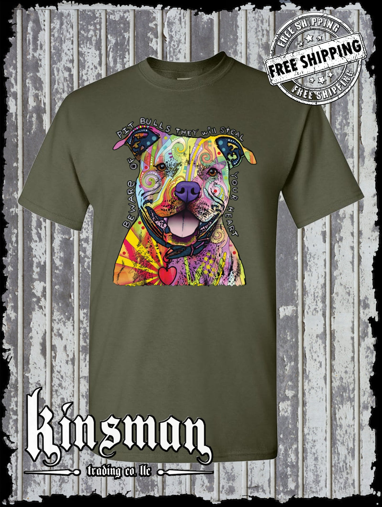 Dean Russo Beware of Pit Bulls They Will Steal Your Heart Dog T-Shirt / Licensed