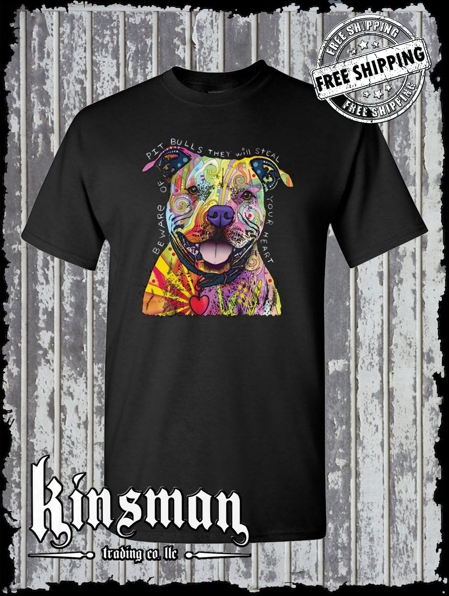 Dean Russo Beware of Pit Bulls They Will Steal Your Heart Dog T-Shirt / Licensed