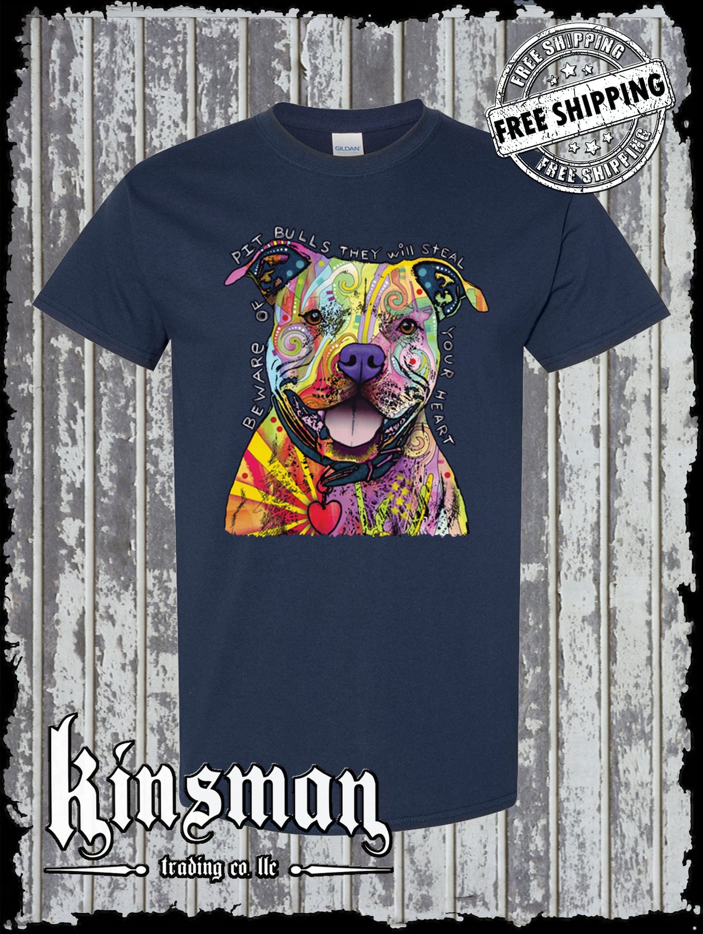 Dean Russo Beware of Pit Bulls They Will Steal Your Heart Dog T-Shirt / Licensed