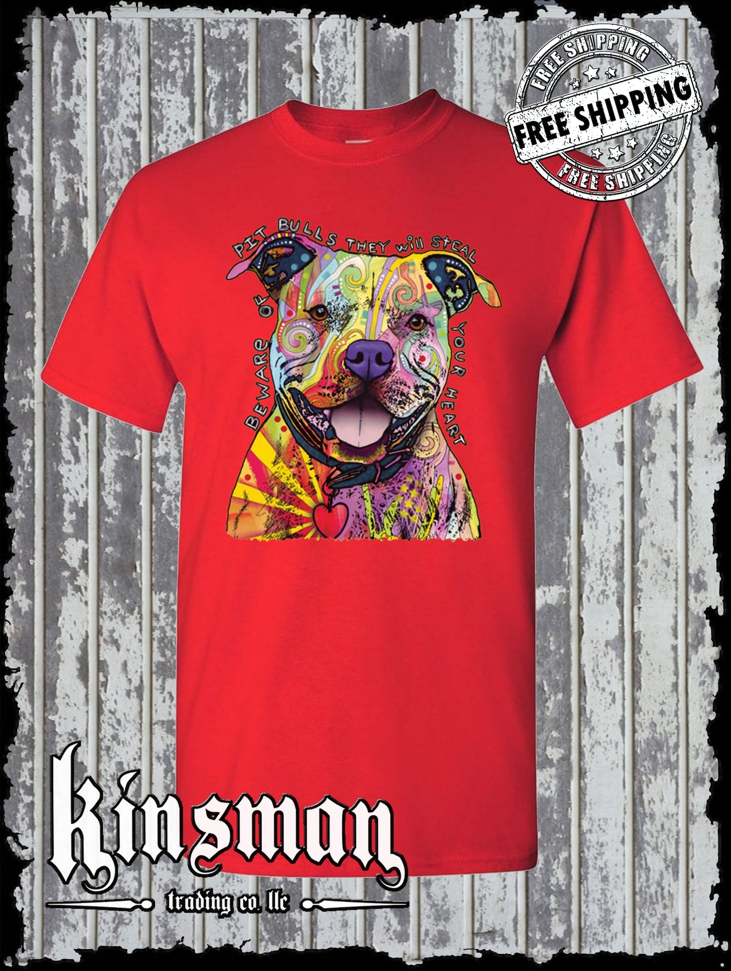 Dean Russo Beware of Pit Bulls They Will Steal Your Heart Dog T-Shirt / Licensed
