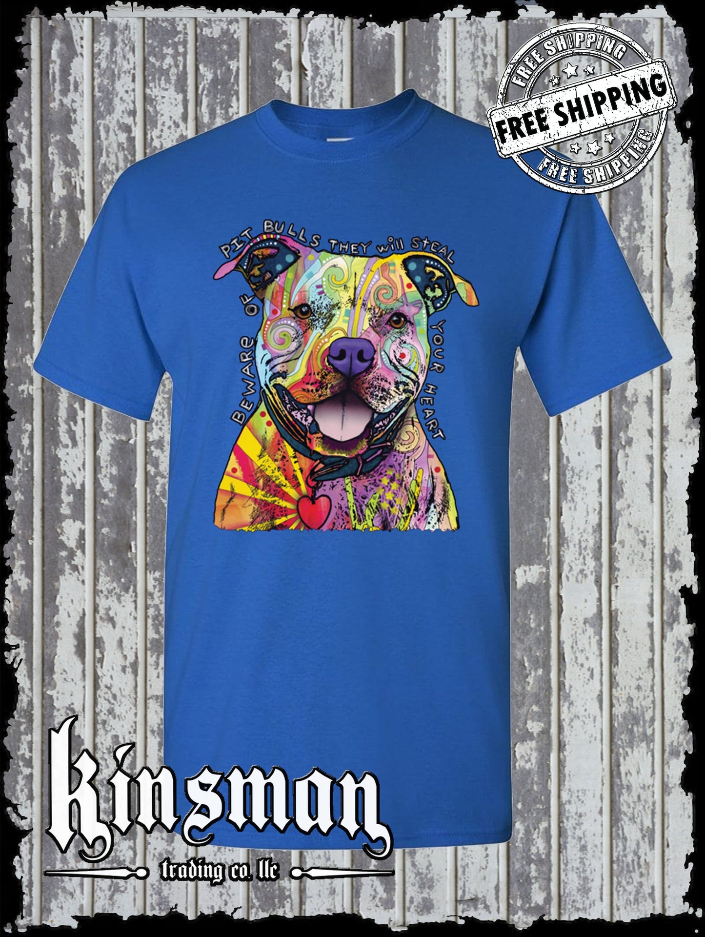 Dean Russo Beware of Pit Bulls They Will Steal Your Heart Dog T-Shirt / Licensed