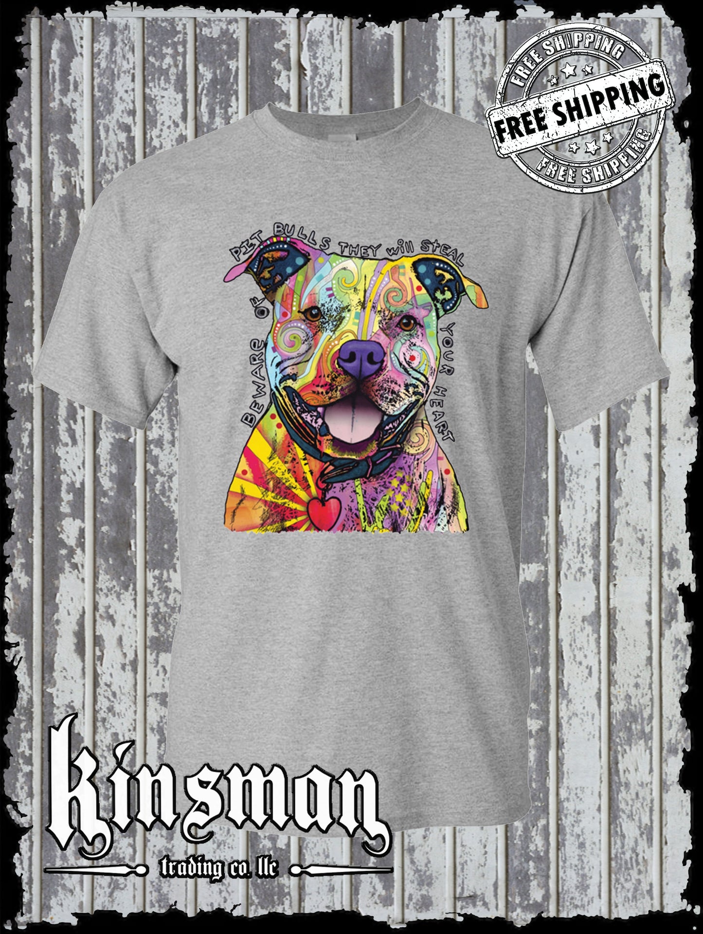Dean Russo Beware of Pit Bulls They Will Steal Your Heart Dog T-Shirt / Licensed