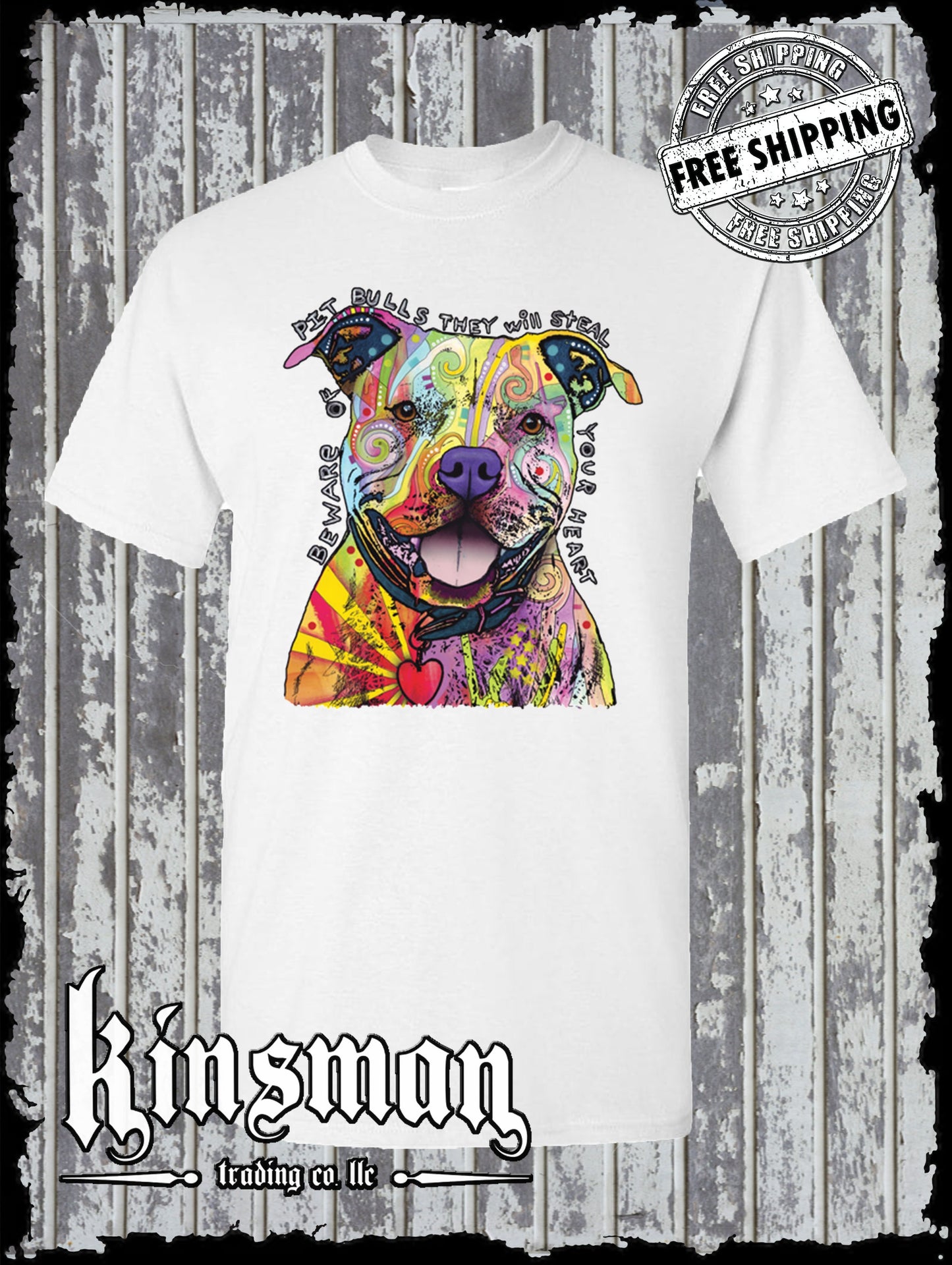 Dean Russo Beware of Pit Bulls They Will Steal Your Heart Dog T-Shirt / Licensed