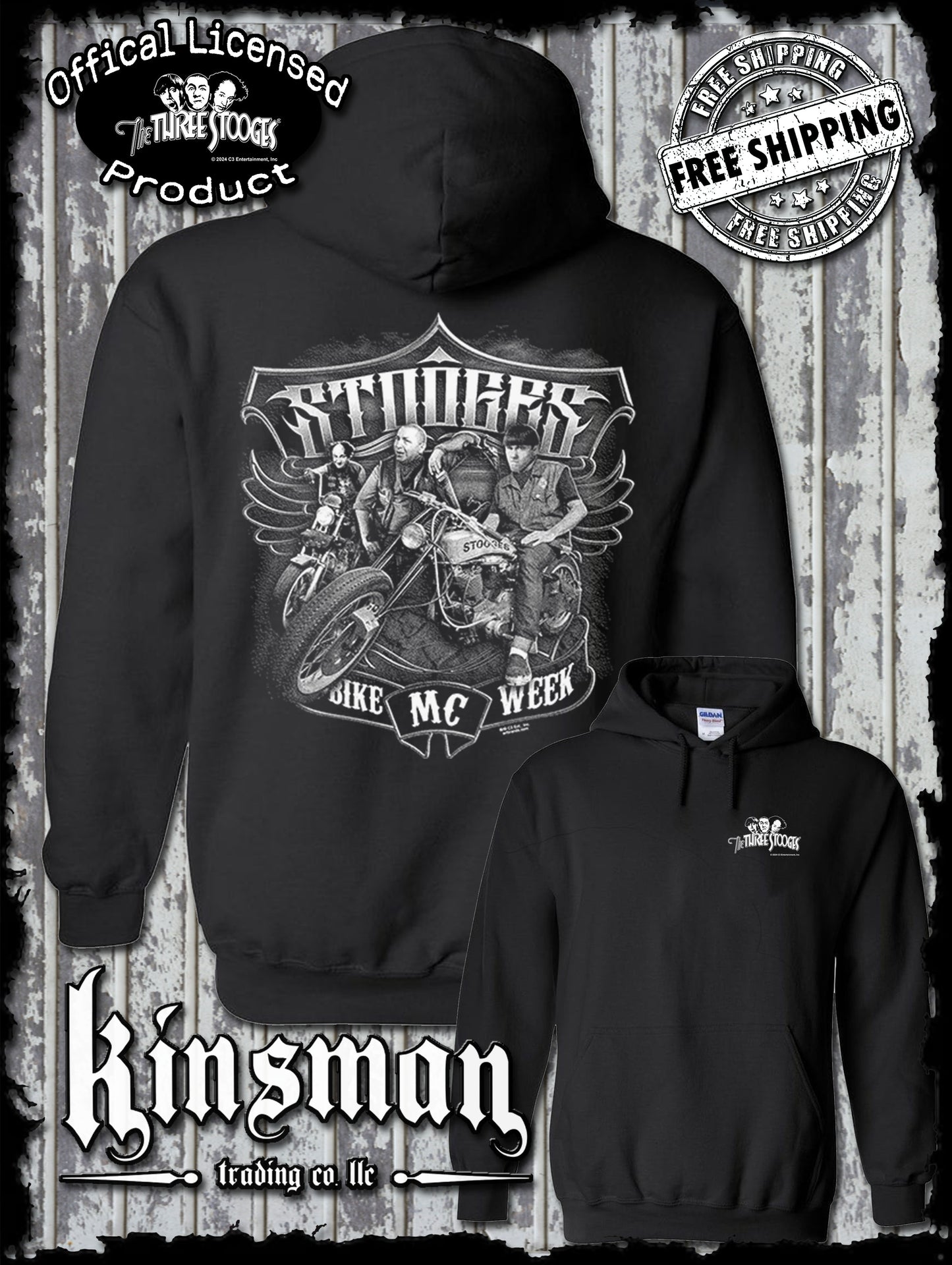 Three Stooges MC Biker Motorcycle Club Hoodie  / Official Licensed Product