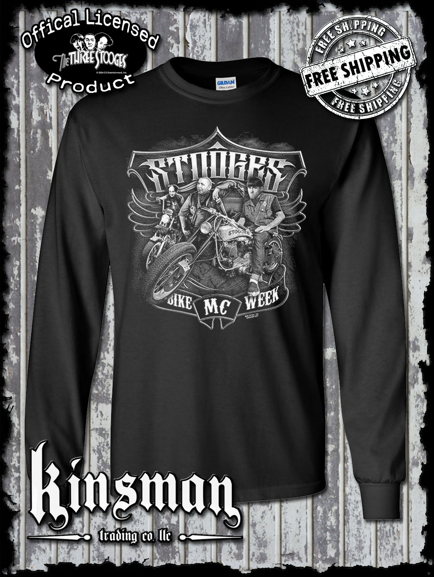 Three Stooges Bike Week MC Long Sleeve T-Shirt / Official Licensed Product