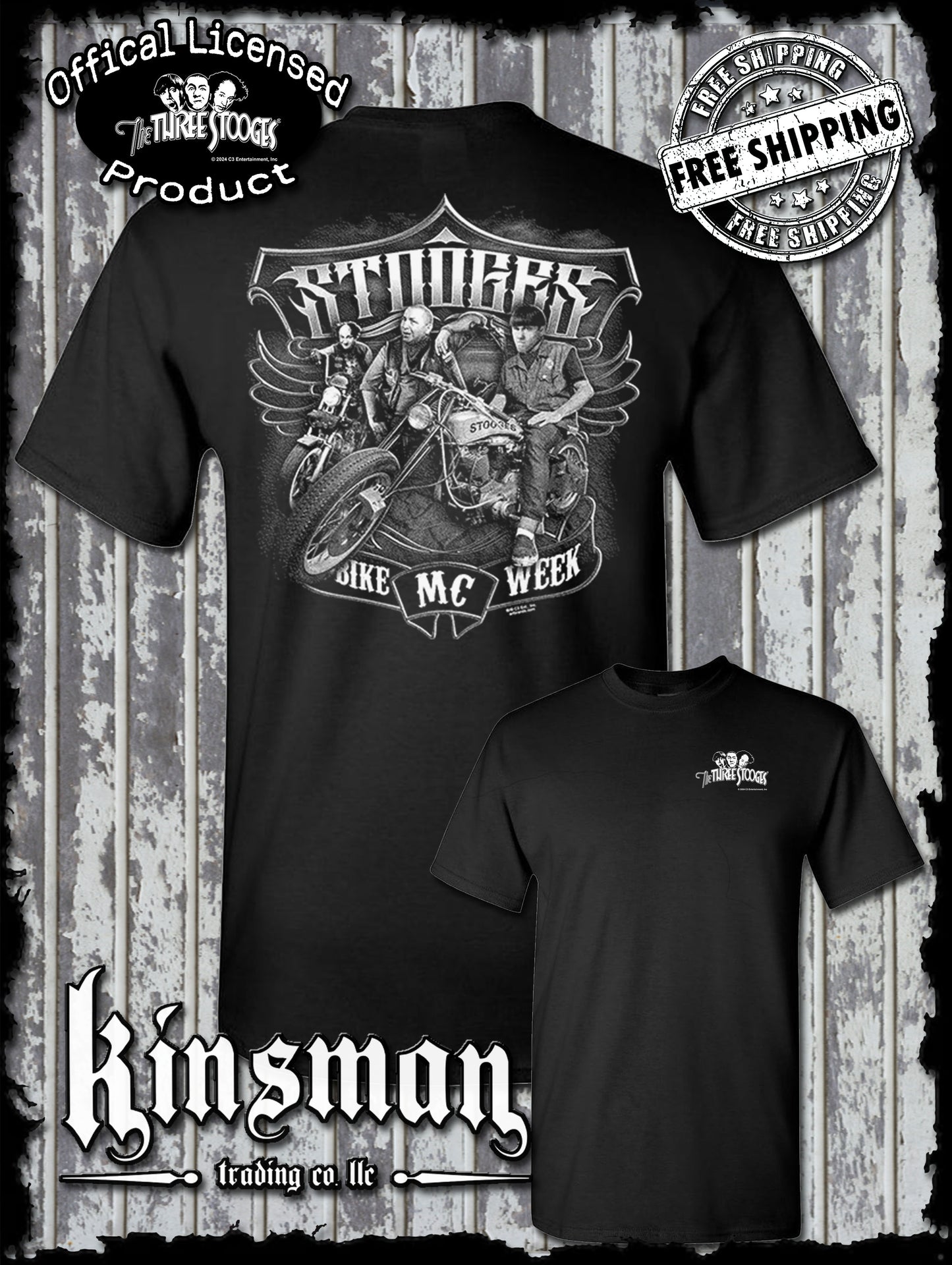 Three Stooges Bike Week MC 2-Sided T-Shirt / Official Licensed Product