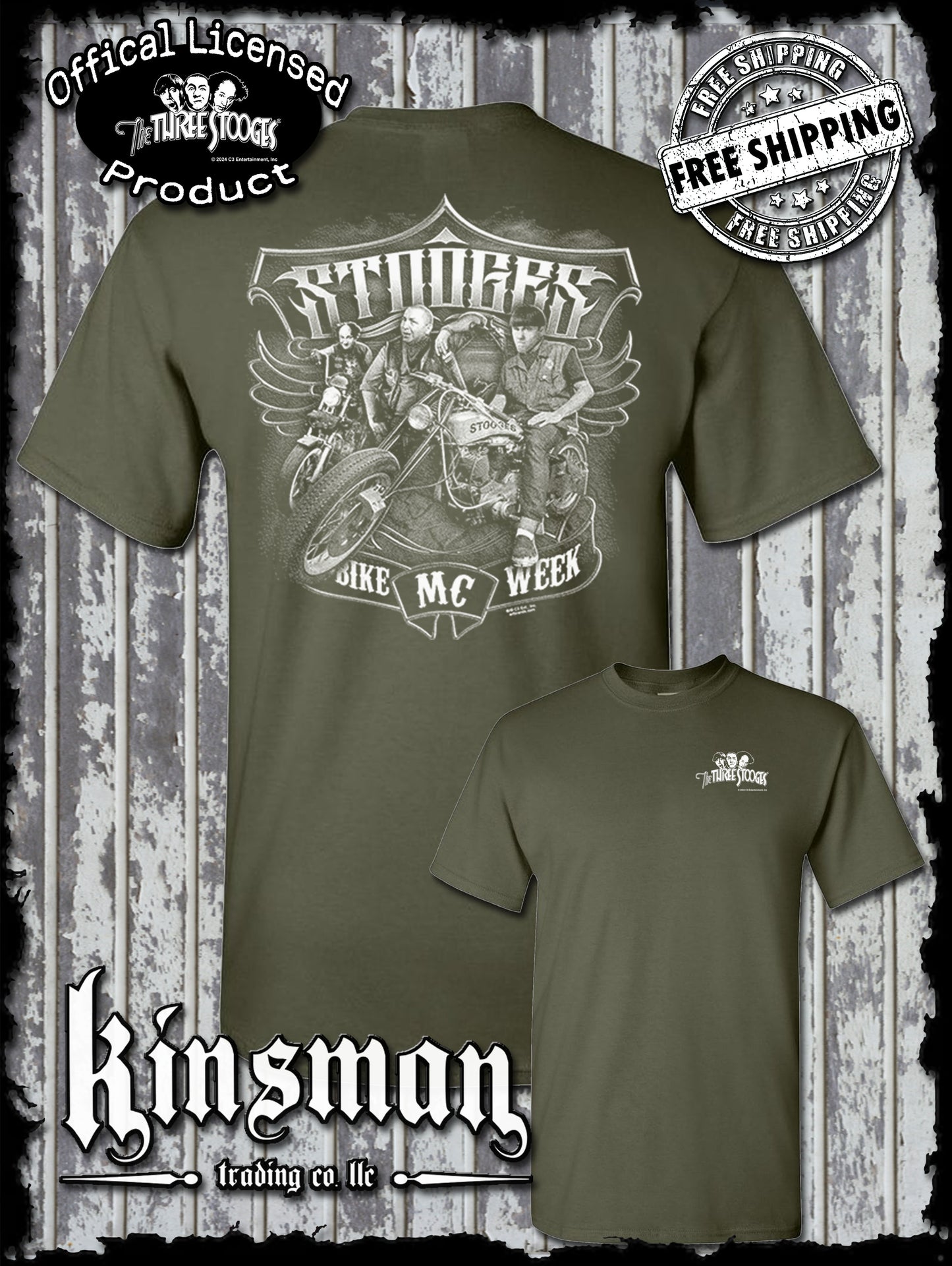 Three Stooges Bike Week MC 2-Sided T-Shirt / Official Licensed Product