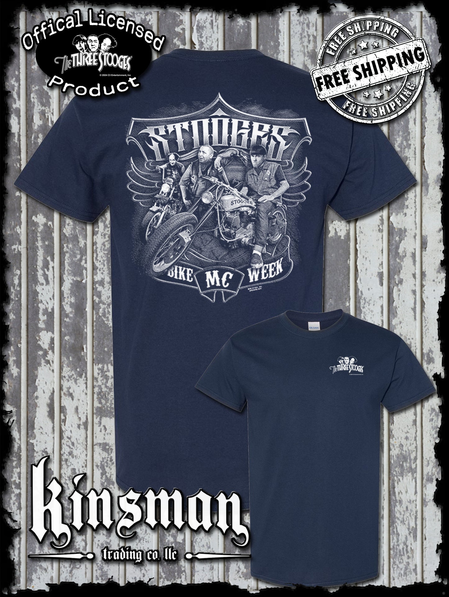 Three Stooges Bike Week MC 2-Sided T-Shirt / Official Licensed Product