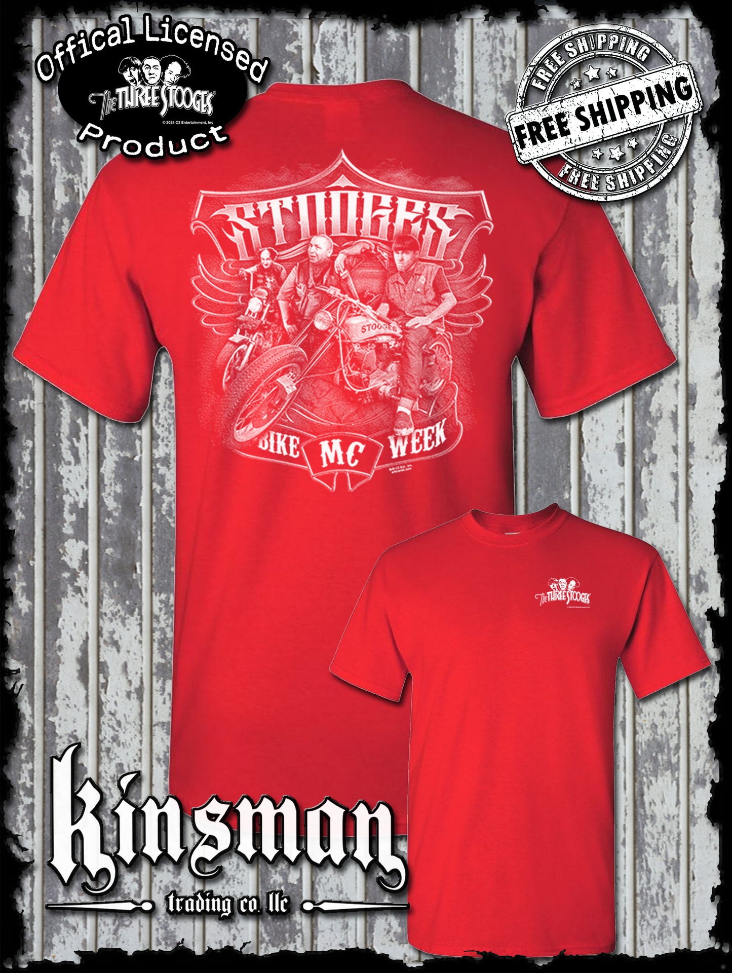 Three Stooges Bike Week MC 2-Sided T-Shirt / Official Licensed Product