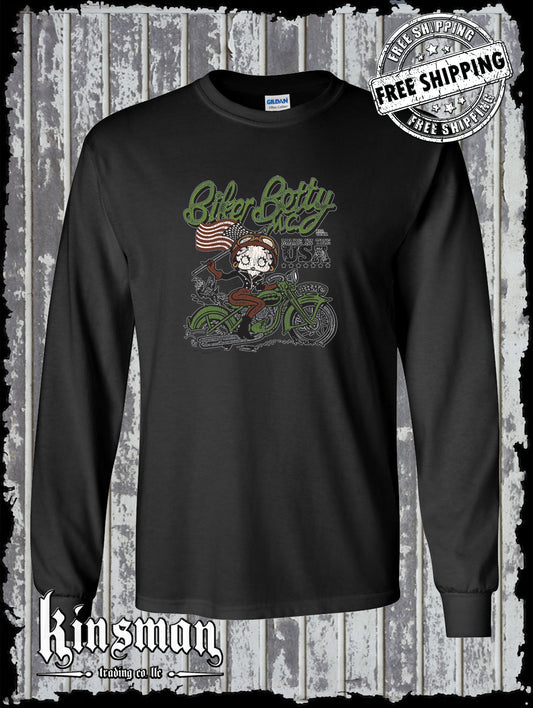 Biker Betty Boop Motorcycle Club Long Sleeve T-Shirt Authentic Licensed Product