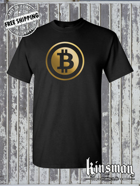 Gold Bitcoin Logo T-Shirt - Graphic Crypto Currency BTC Ethereum Litecoin Dogecoin