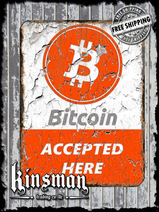 Bitcoin Accepted Here Aluminum / Metal Sign 9 x 12