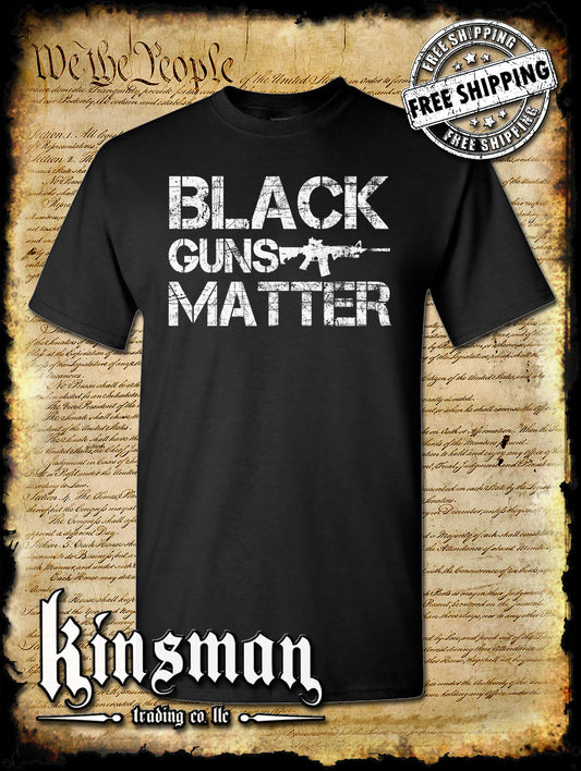 Black GUNS Matter AR-15 T-Shirt Distressed / Weathered Logo USA Pro-Gun Rights -Free Shipping-