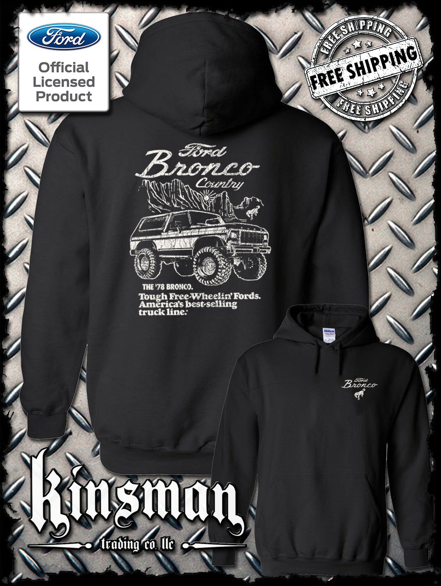 Ford Bronco Country Retro '78 Free Wheelin' Hoodie / Sweatshirt - Official Licensed Product