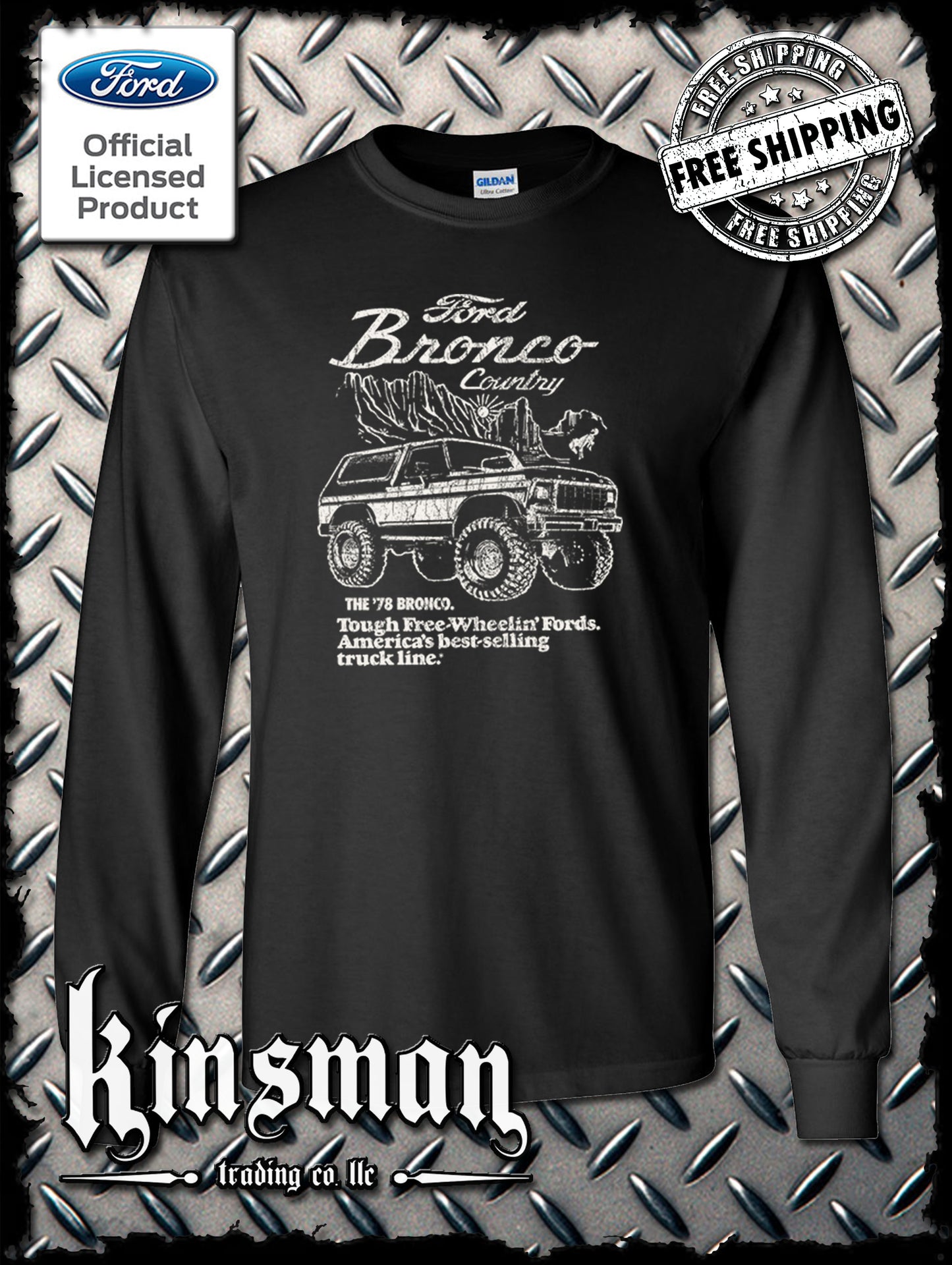 Ford Bronco Country Retro '78 Free Wheelin' Long Sleeve T-Shirt - Official Licensed Product