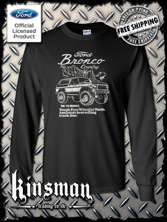 Ford Bronco Country Retro '78 Free Wheelin' Long Sleeve T-Shirt - Official Licensed Product