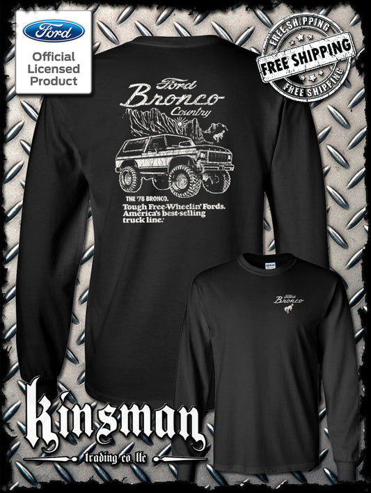 Ford Bronco Country Retro '78 Free Wheelin' 2-Sided Long Sleeve T-Shirt - Official Licensed Product