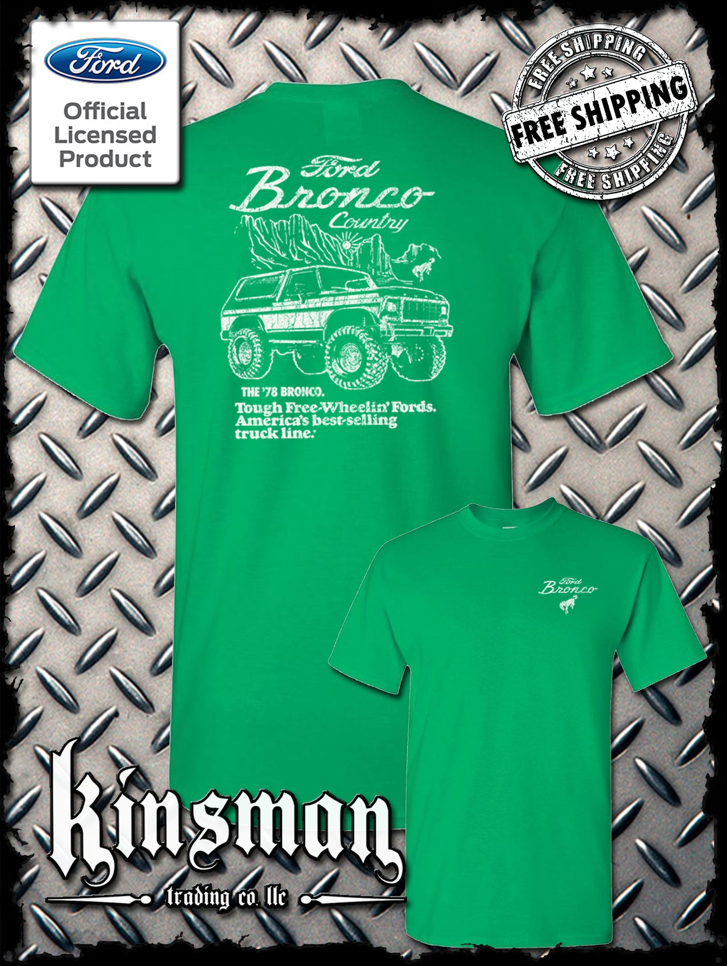 Ford Bronco Country Retro '78 Free Wheelin' 2-Sided T-Shirt - Official Licensed Product